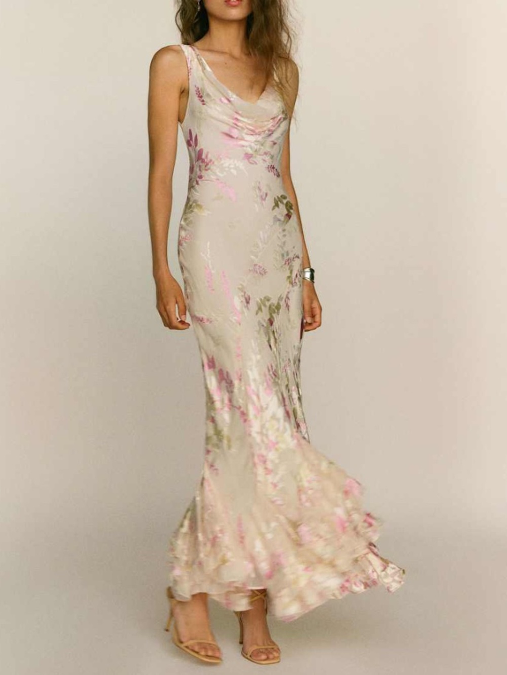 Reformation Evanthe Summer Haze Pink Floral Silk Ruffle Midi Dress With Tags - 4